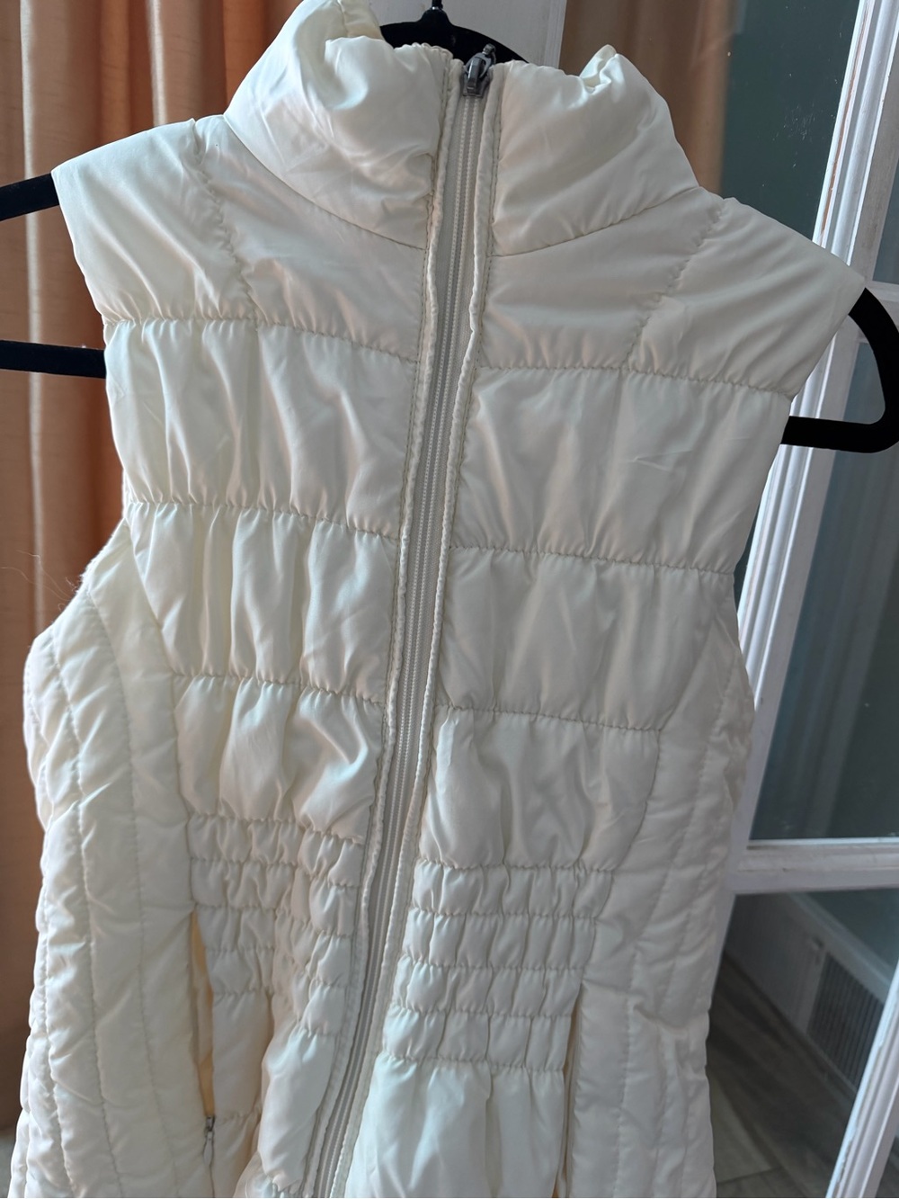 Outer Edge Cream Quilted Puffer Vest with High Collar